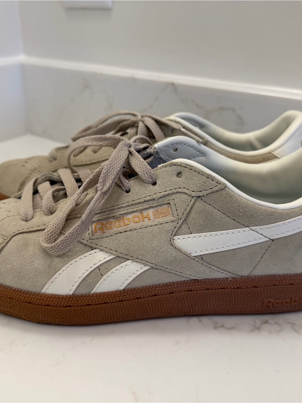 Reebok women’s Suede Sneaker - Taupe, White & Gum
